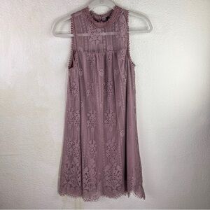 MISS CHIEVOUS LAVENDER LACE DRESS. Sleeveless with metal cone button back neck